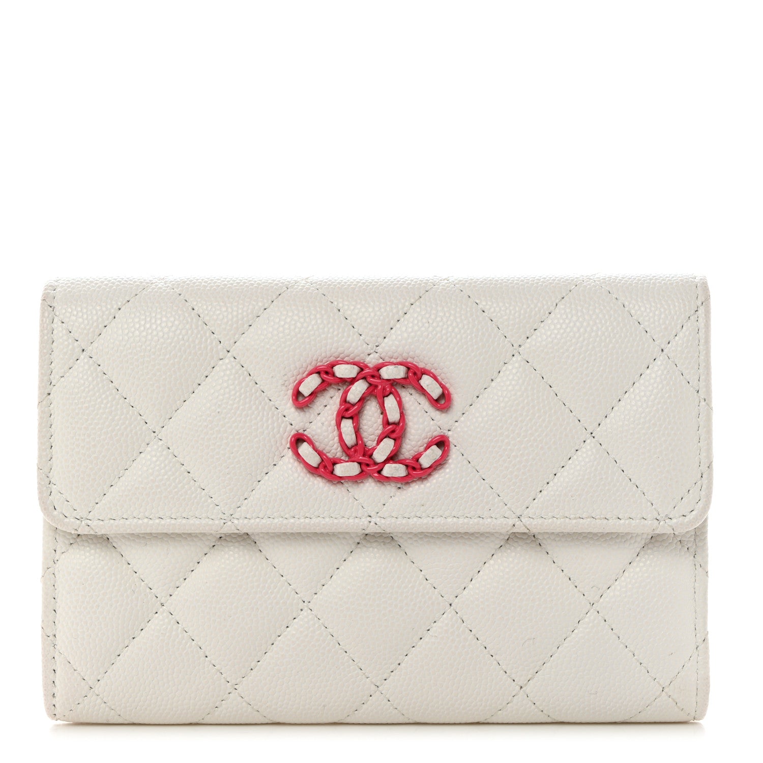 Chanel Caviar Quilted Chanel 19 Flap Wallet White Pink 1 of 9