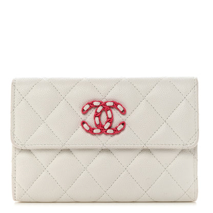 Chanel Caviar Quilted Chanel 19 Flap Wallet White Pink 1 of 9