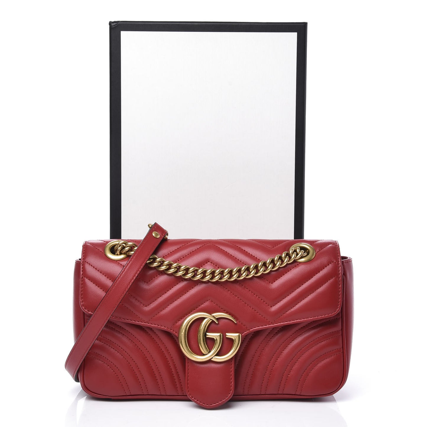 Calfskin Matelasse Small GG Marmont Shoulder Bag Hibiscus Red