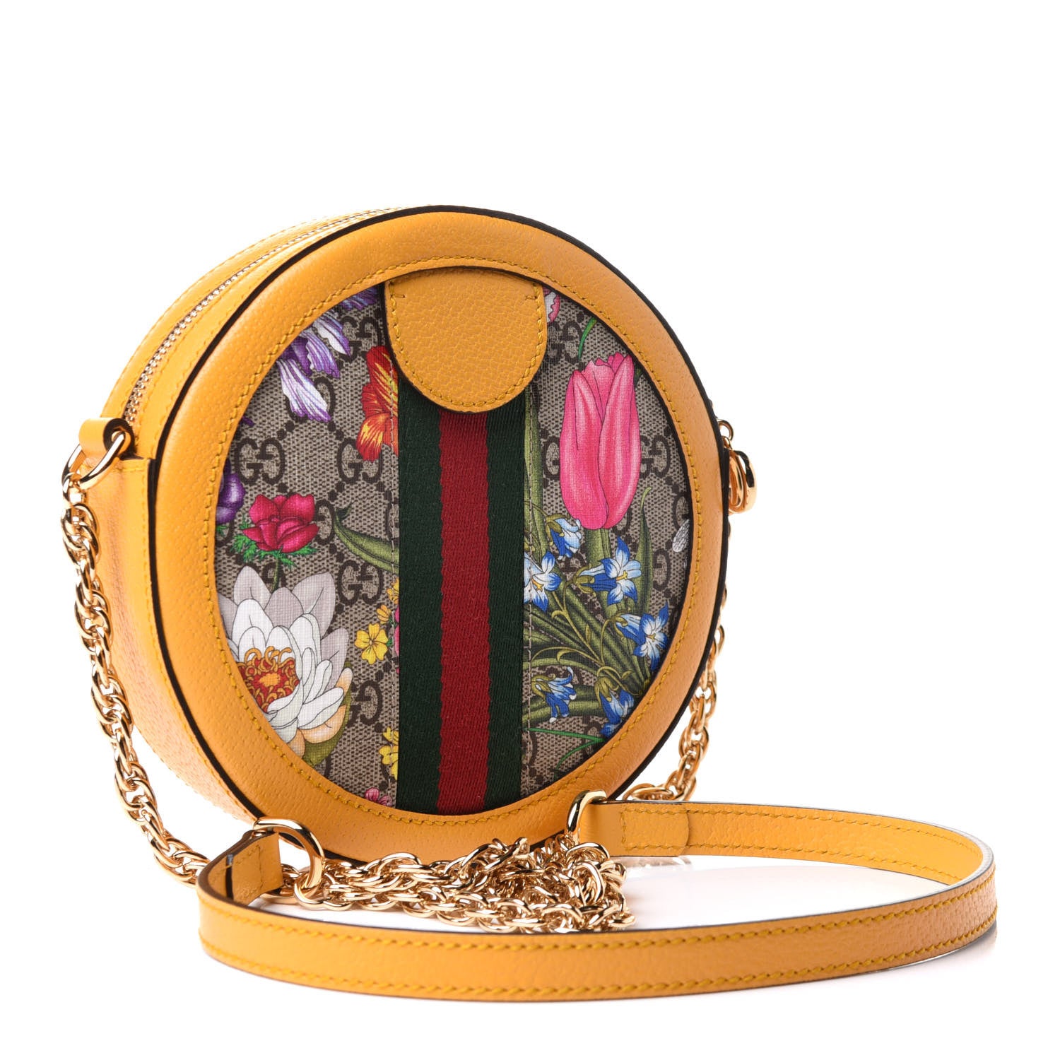 Gucci GG Supreme Monogram Flora Web Mini Ophidia Round Shoulder Bag Beige Multicolor Crop 3 of 11