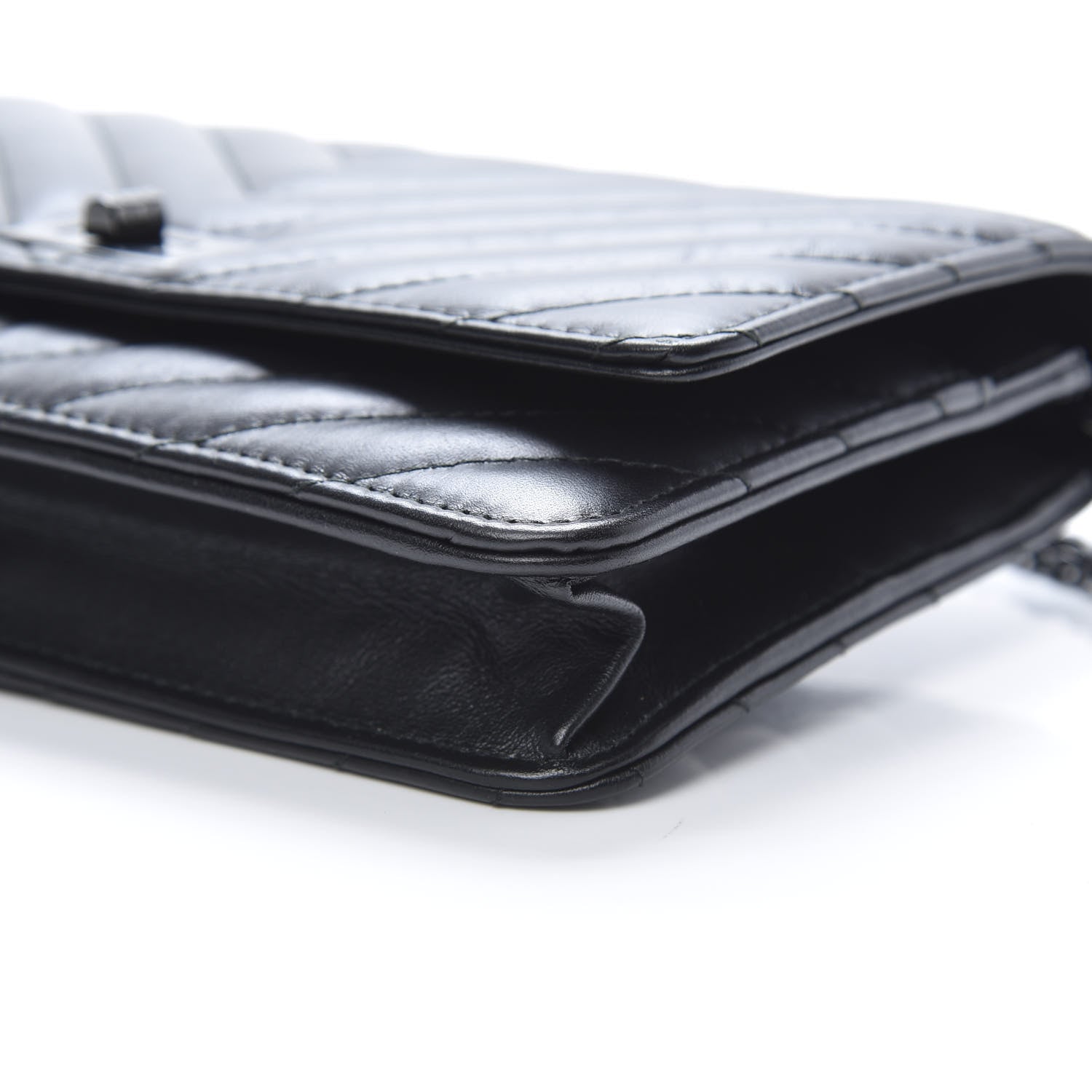 Chanel Aged Calfskin Chevron Quilted Reissue Wallet On Chain WOC So Black 11 of 13