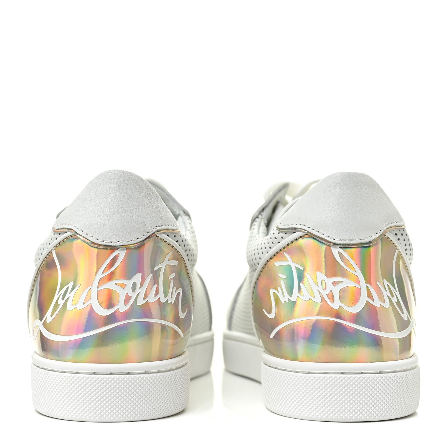 Christian Louboutin Calfskin Perforated Patent Vieira Flat Sneakers 38 White 4 of 10