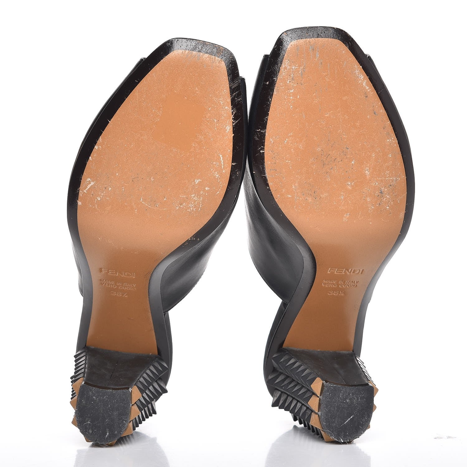 Fendi Vitello Spiked Heel Mules 38.5 Black 7 of 12