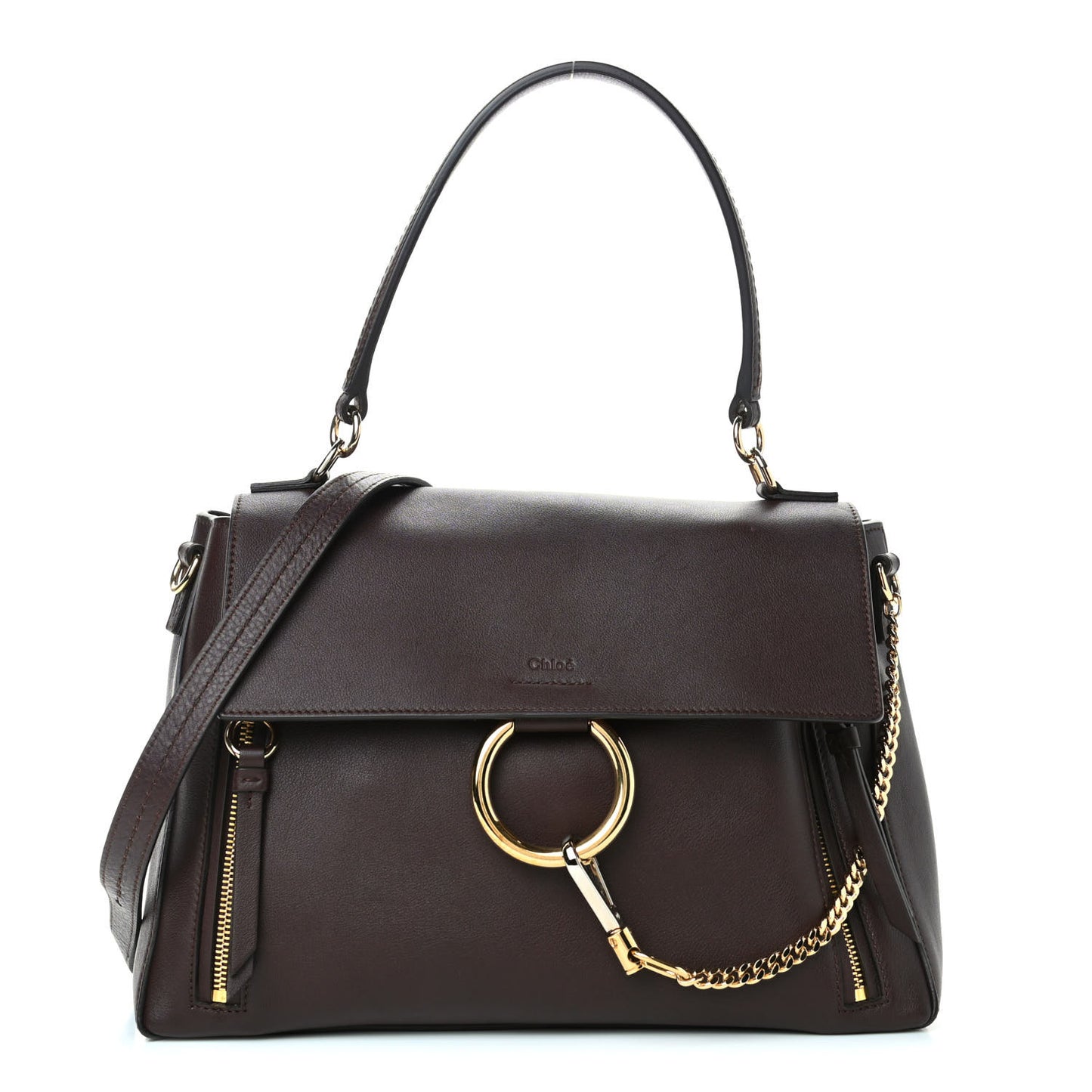 Calfskin Medium Faye Day Shoulder Bag Carbon Brown
