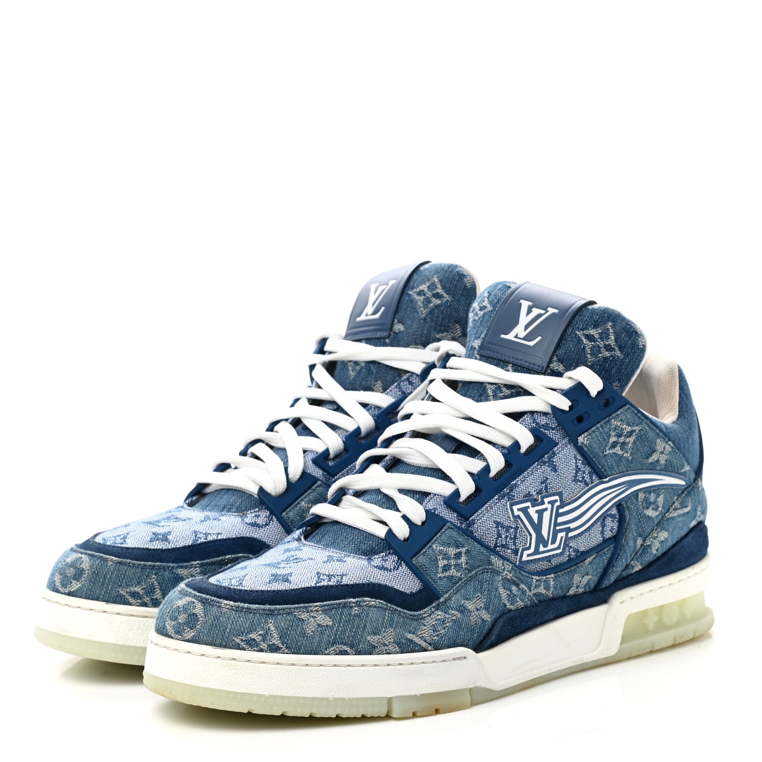 Louis Vuitton Monogram Denim Mens Trainer Sneakers 11 Blue 3 of 10