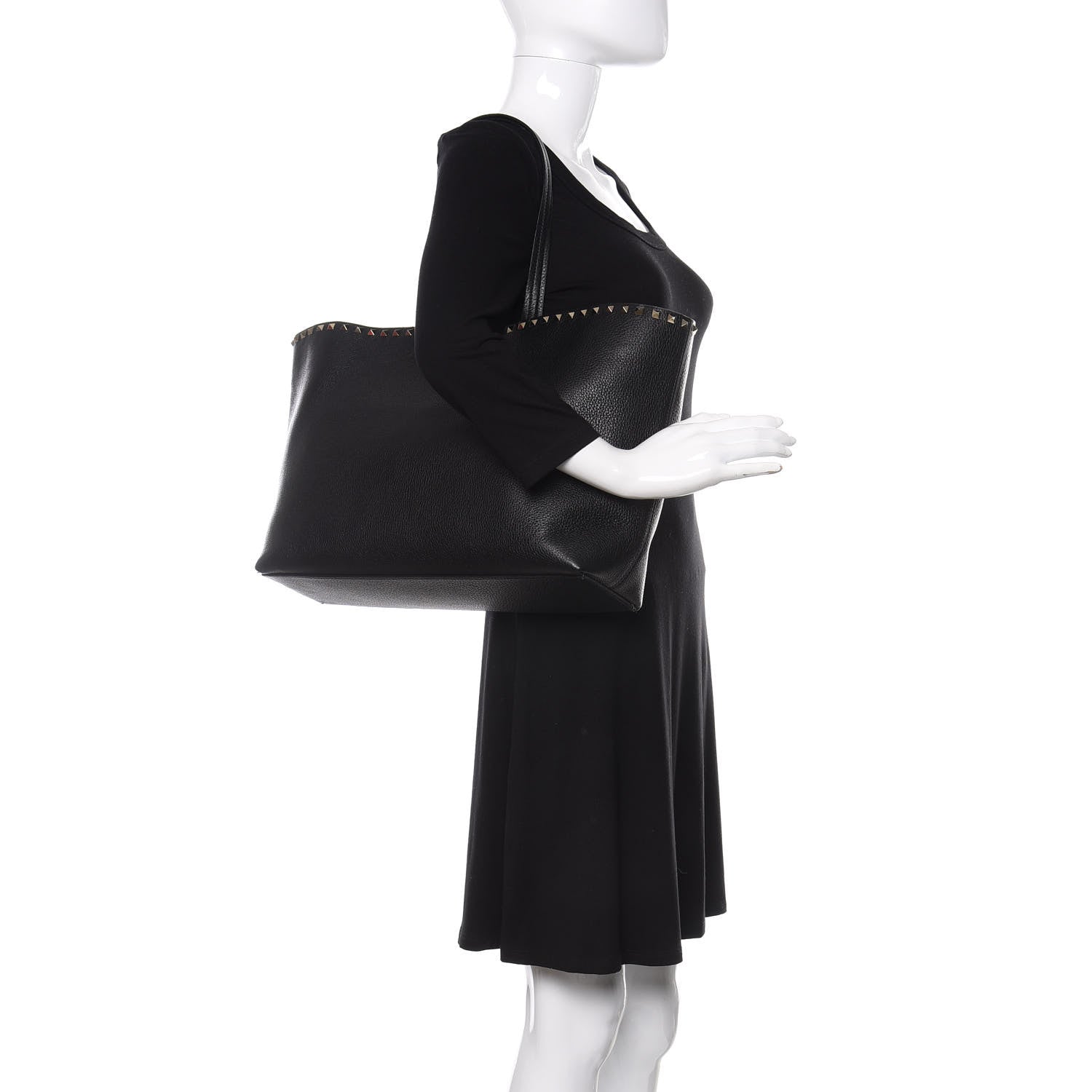 Valentino Garavani Grained Calfskin Rockstud Shoulder Tote Black 2 of 10
