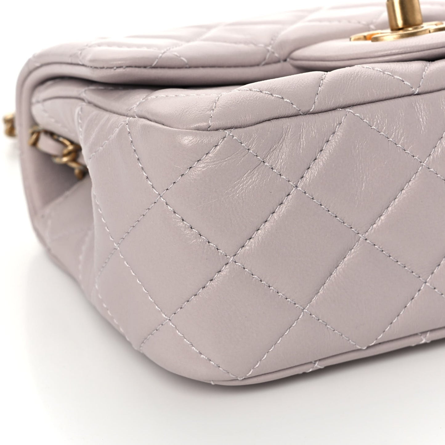 Lambskin Quilted Mini Pearl Crush Flap Light Purple