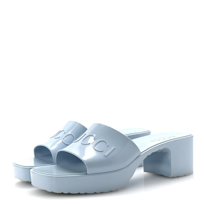 Gucci Rubber Gucci Logo Womens Platform 20/60mm Slide Sandals 36 Porcelain Light Blue 4 of 9