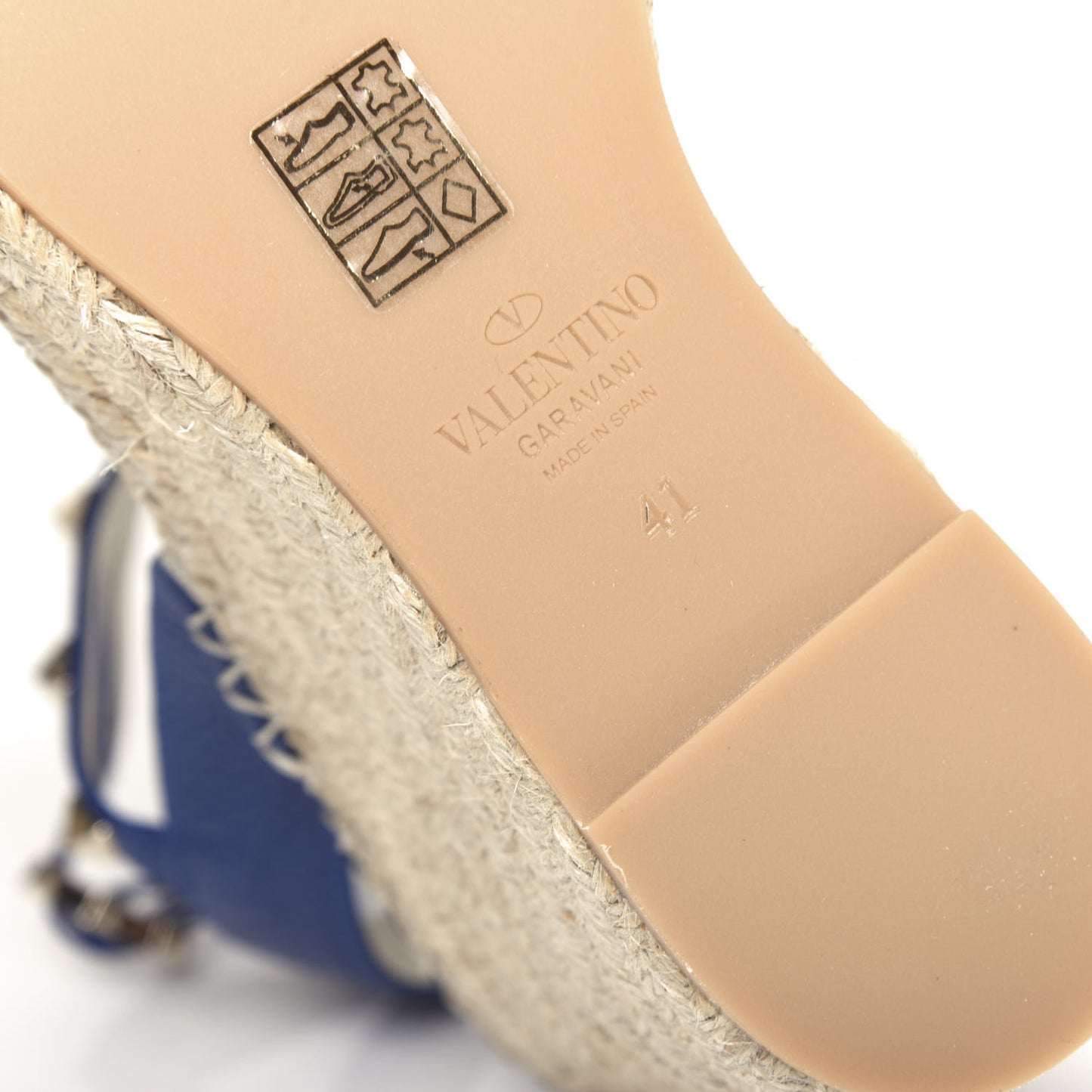 Grained Calfskin Rockstud Espadrille Wedge Sandals 41 Blue