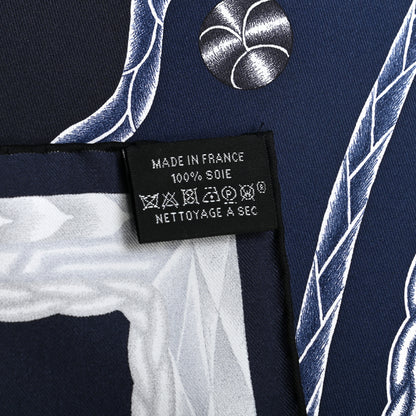 Hermes Silk Robe Du Soir Scarf 90 Marine Encre White 2 of 6