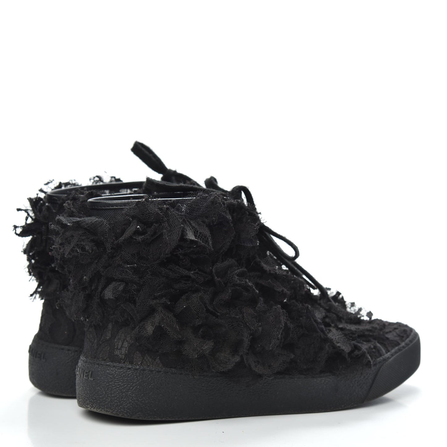 Mesh Lace Camellia High Top Floral Sneakers 34 Black