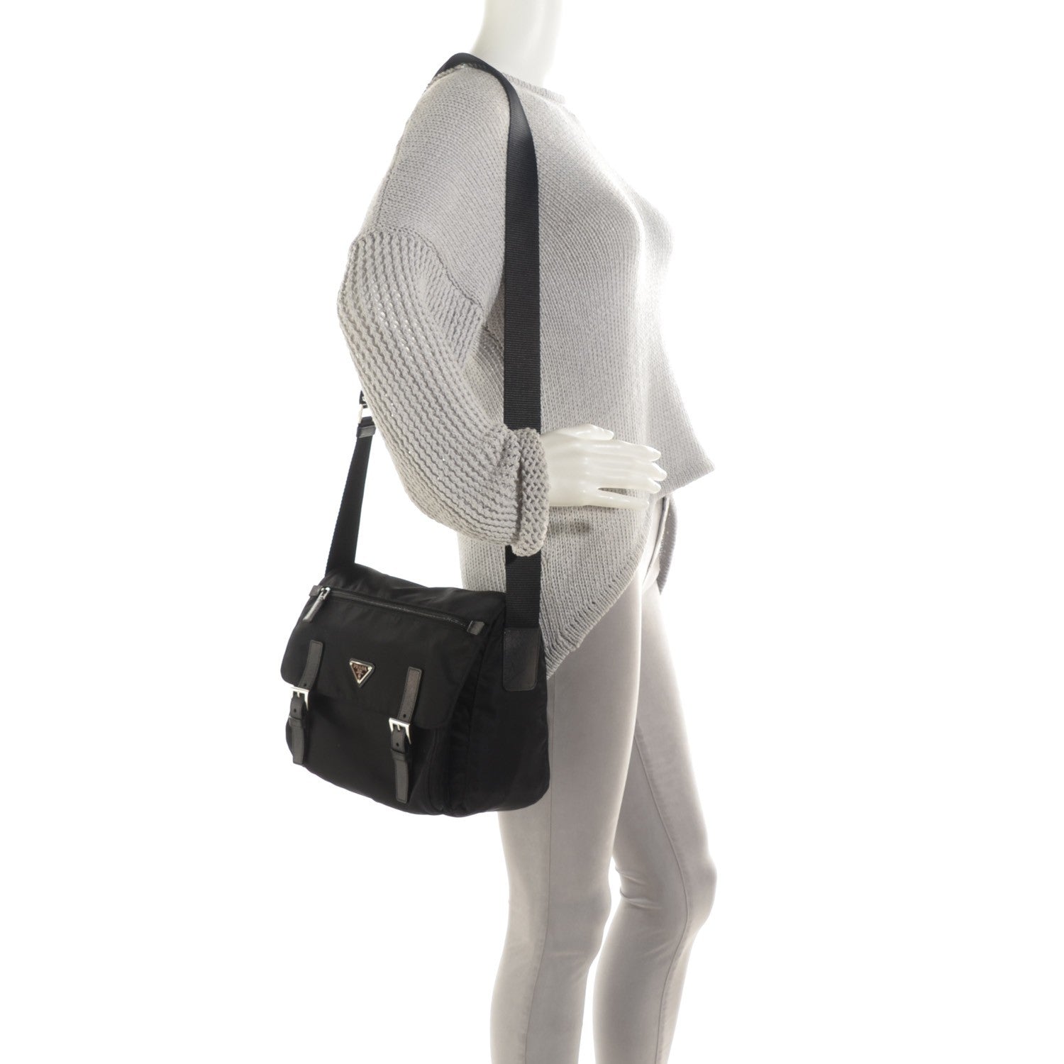 Prada Tessuto Nylon Saffiano Messenger Bag Nero Black 2 of 10