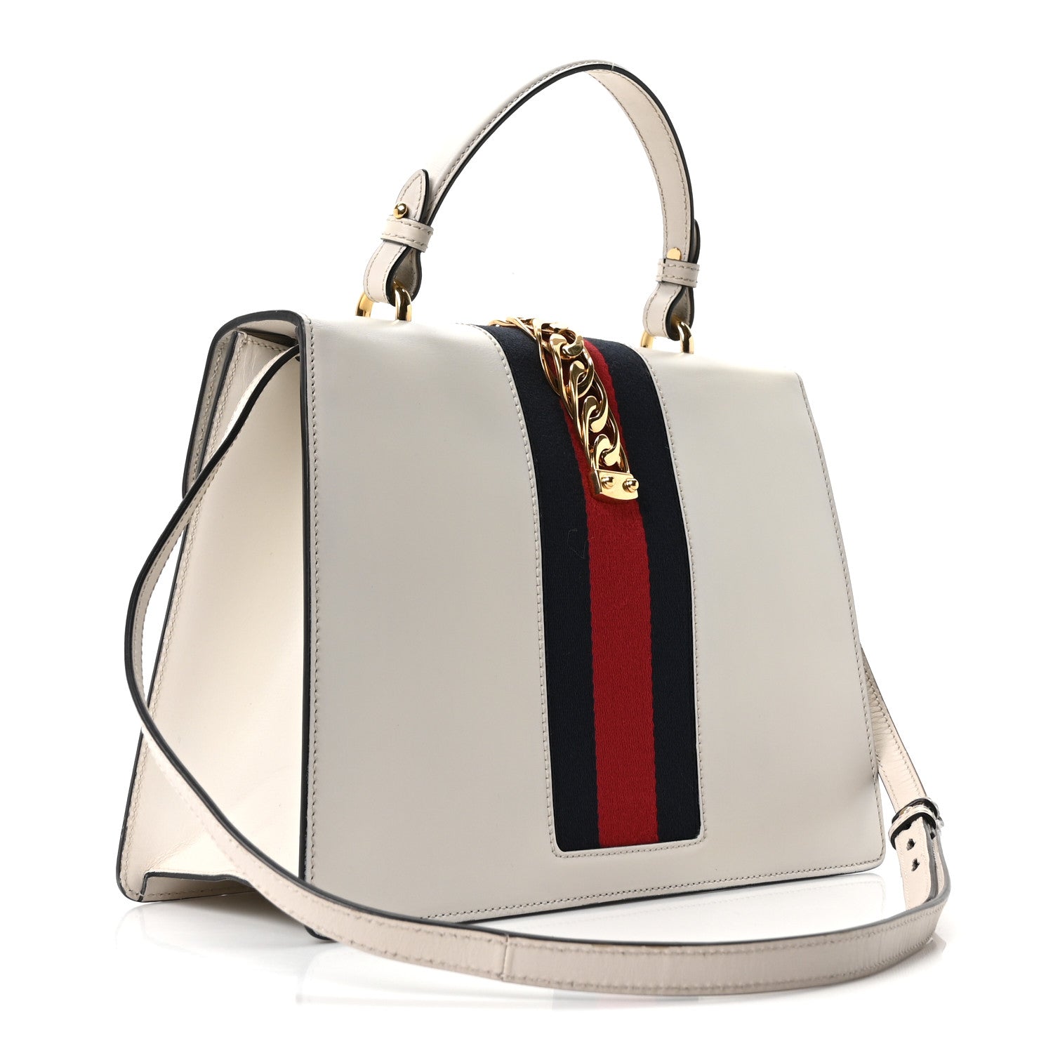Gucci Calfskin Web Medium Sylvie Top Handle Bag White 3 of 10