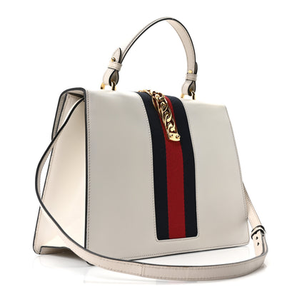 Gucci Calfskin Web Medium Sylvie Top Handle Bag White 3 of 10