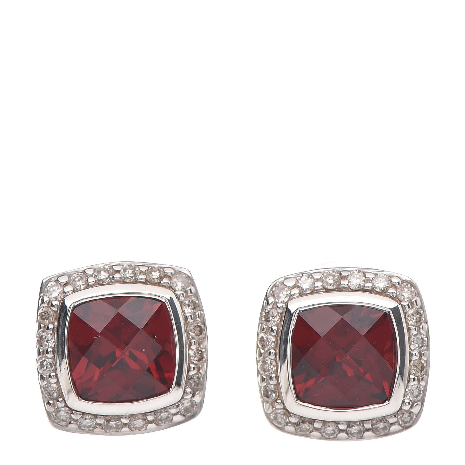 David Yurman Sterling Silver Diamond 7mm Pyrope Garnet Albion Earrings 1 of 4