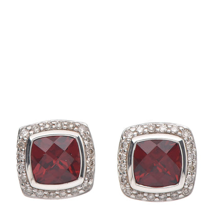 David Yurman Sterling Silver Diamond 7mm Pyrope Garnet Albion Earrings 1 of 4