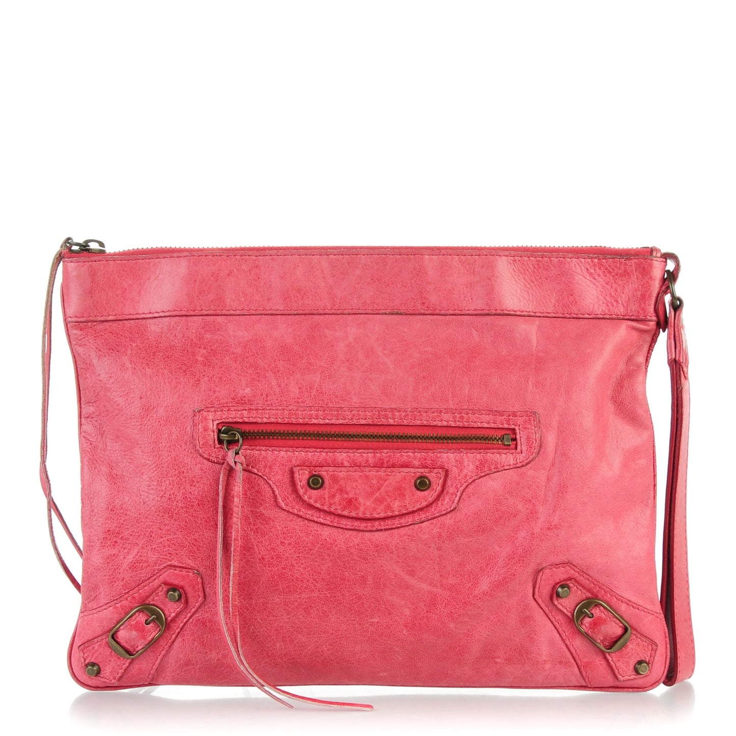 Chevre Classic Hardware Flat Handle Clutch Rose