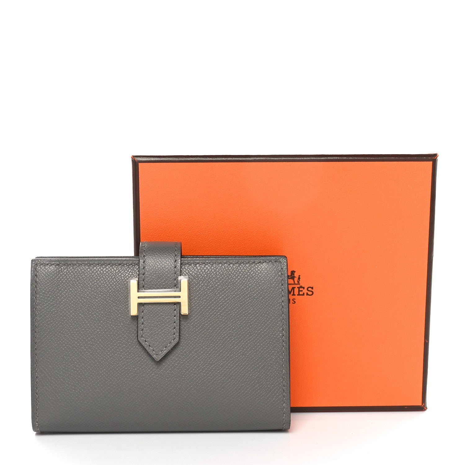 Hermes Epsom Bearn Card Holder Wallet Gris Meyer 8 of 8