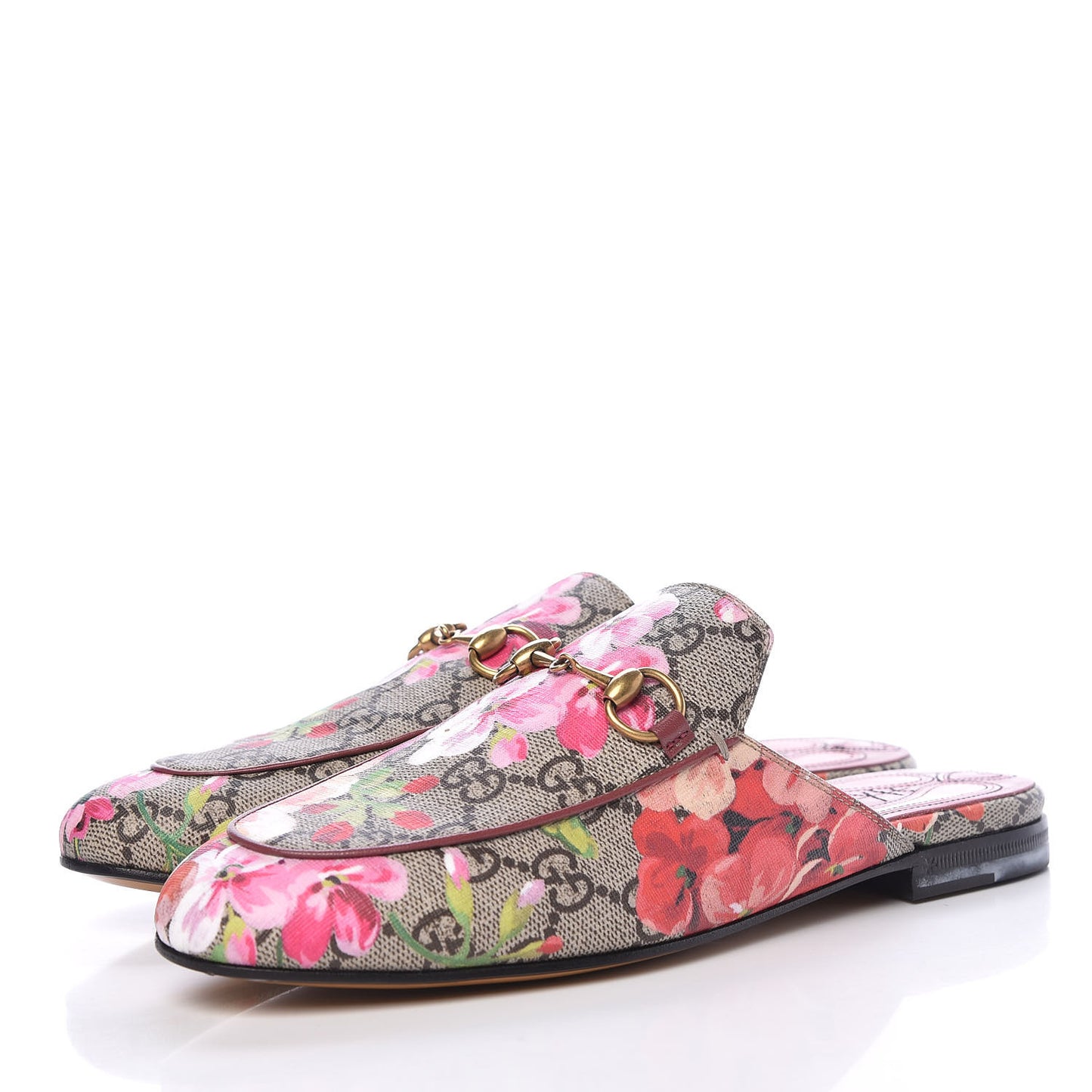 GG Supreme Monogram Blooms Womens Princetown Slippers 36.5 Beige Multicolor Dry Rose