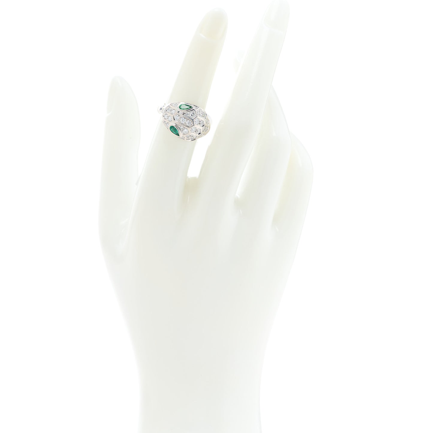 18K White Gold Diamond Emerald Serpenti Seduttori Ring 52 6