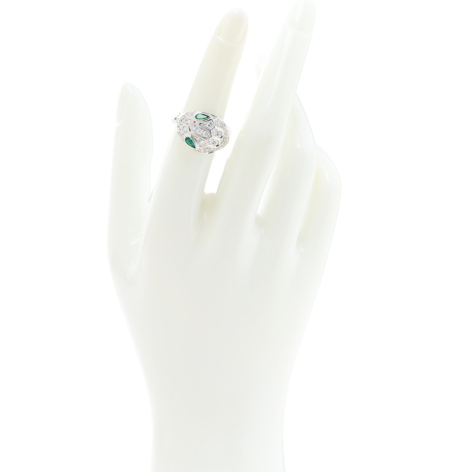 Bulgari 18K White Gold Diamond Emerald Serpenti Seduttori Ring 52 6 2 of 5
