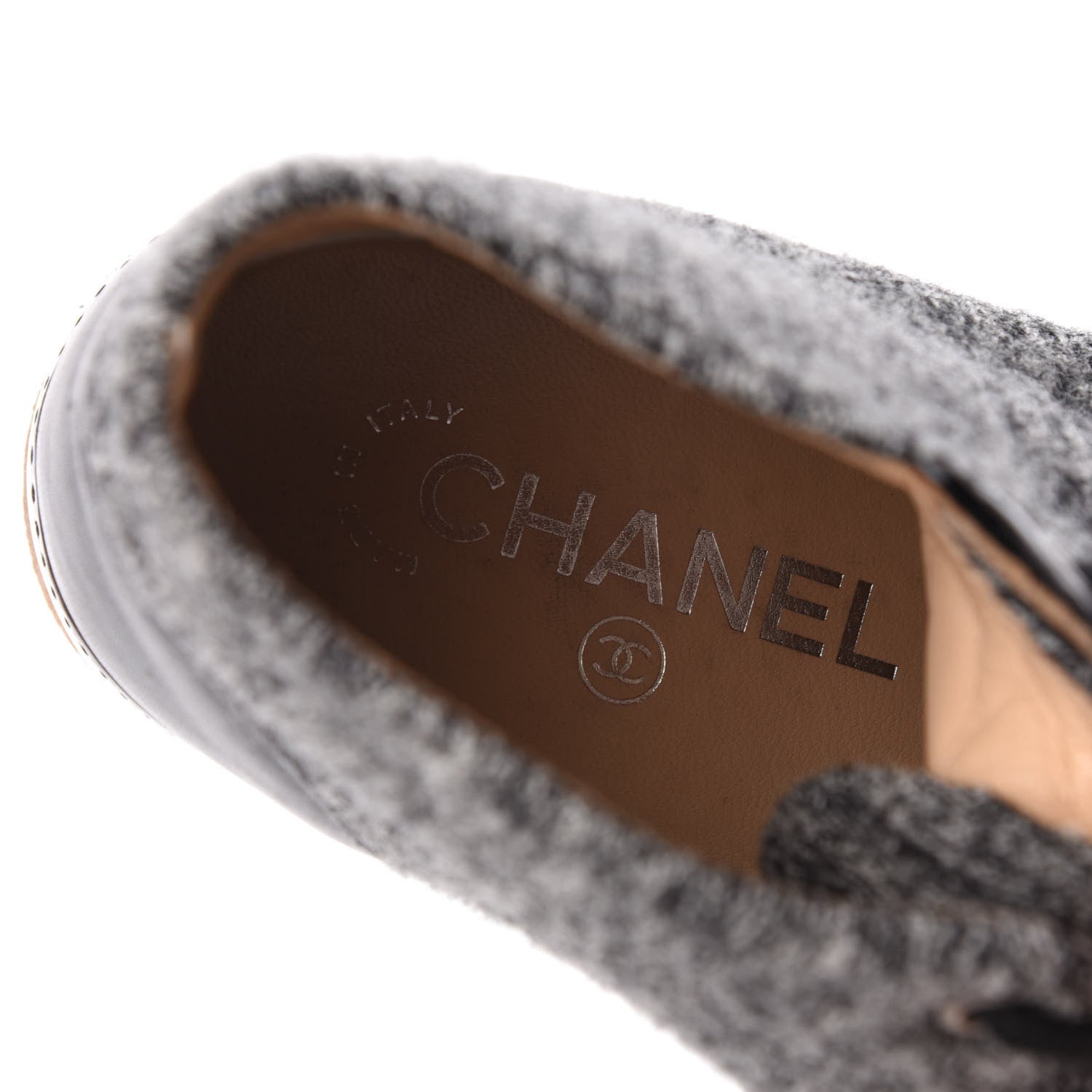 Chanel Tweed Patent Lambskin High Top Sneakers 39 Black Grey 6 of 6