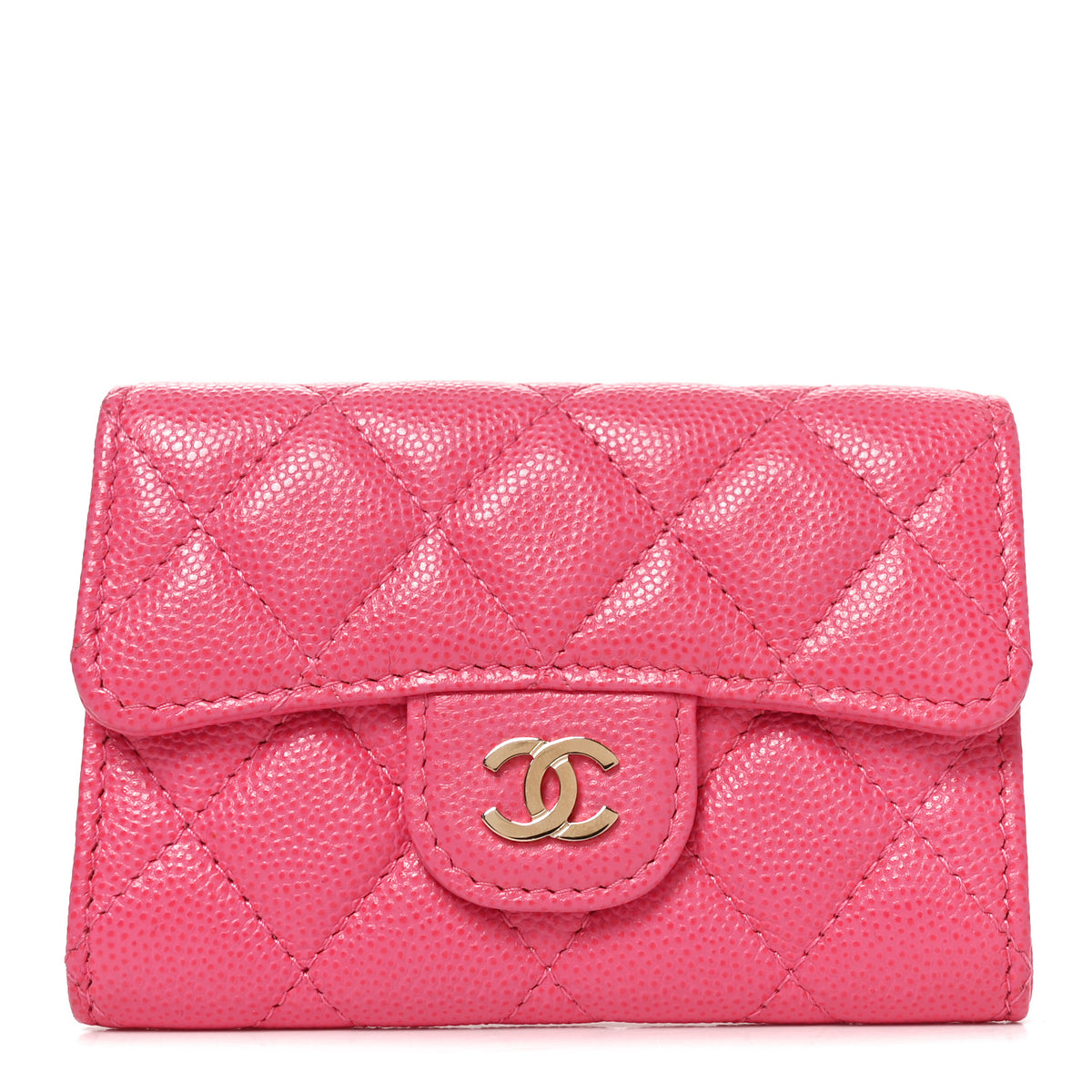 Caviar Quilted Flap Card Holder Wallet Pink