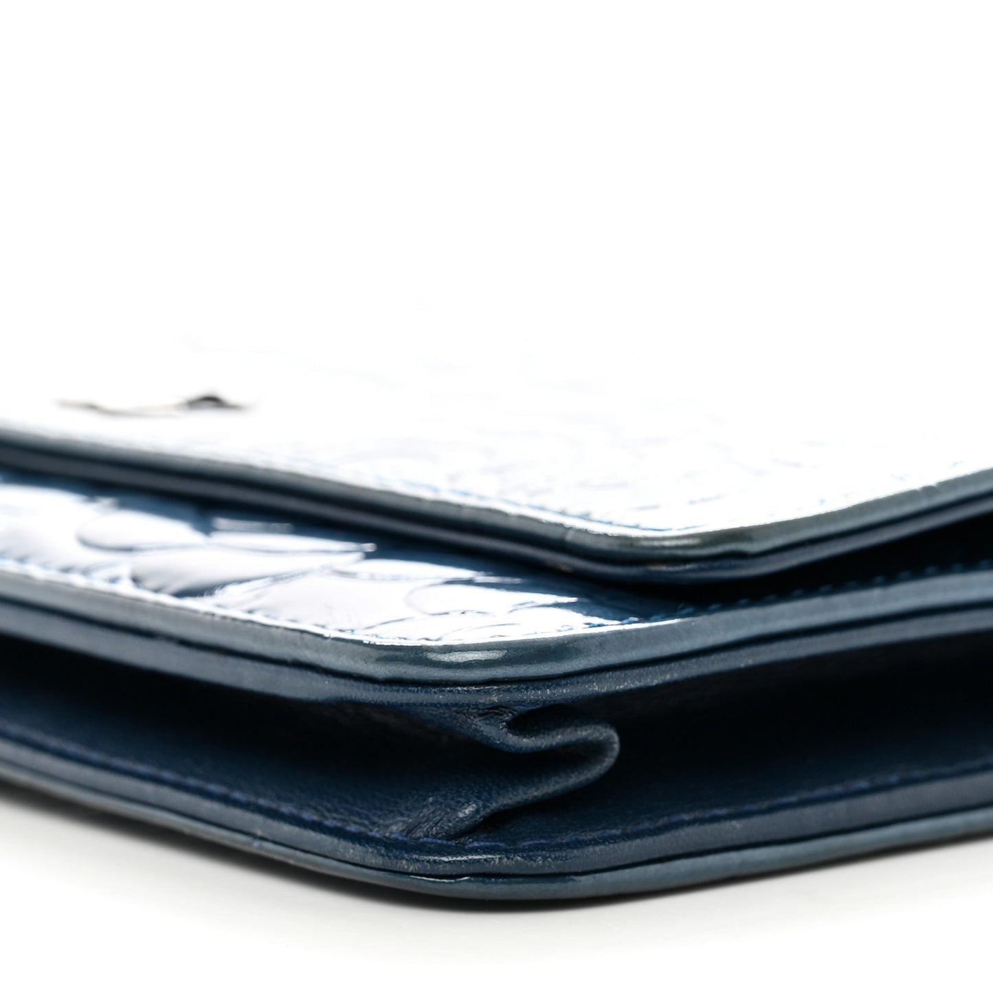 Patent Camellia Wallet on Chain WOC Royal Blue