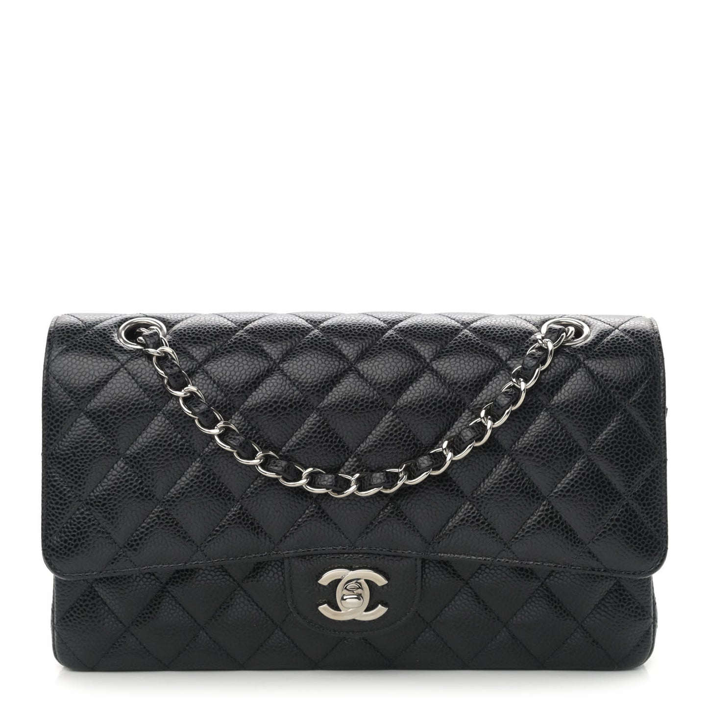 Caviar Quilted Medium Double Flap Black
