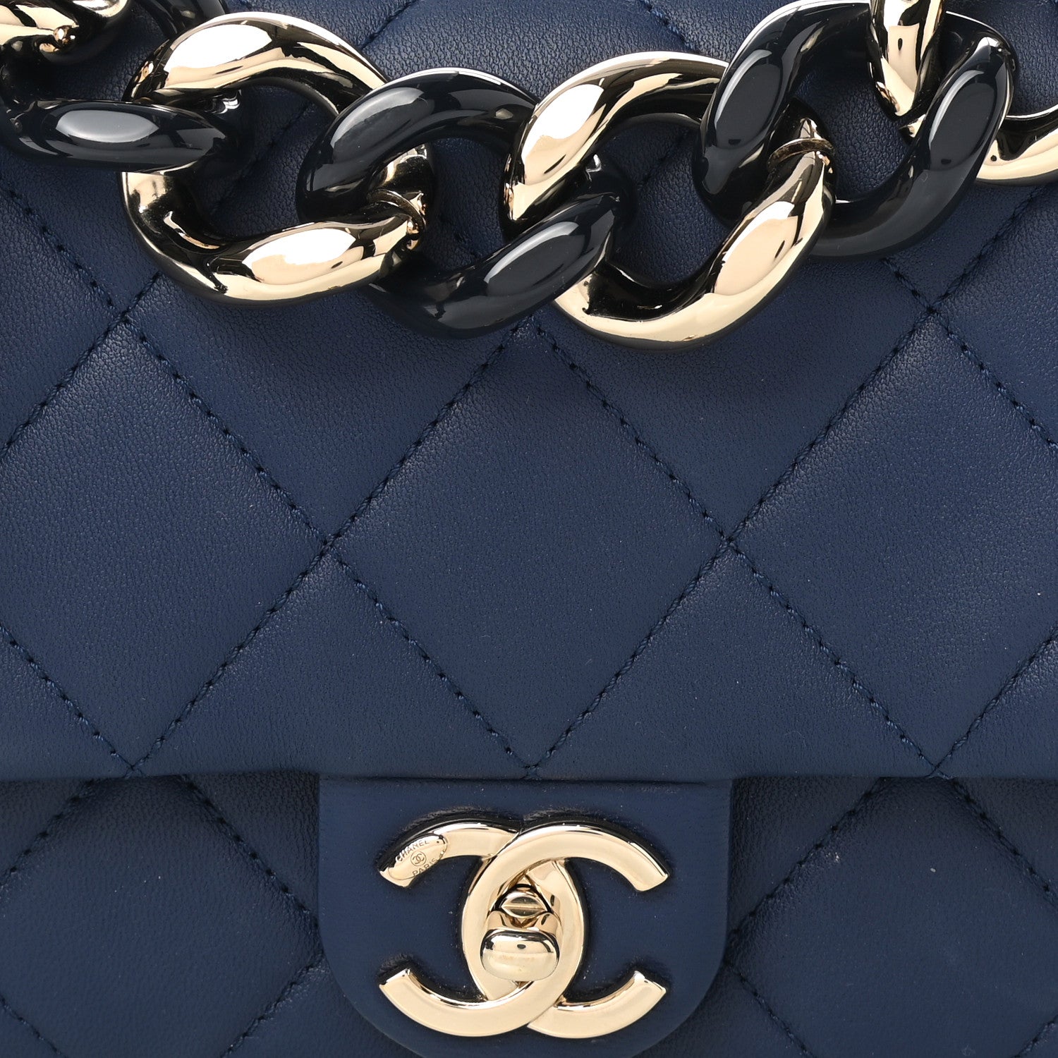 Chanel Lambskin Quilted Resin Bi-Color Chain Flap Bag Navy 8 of 12