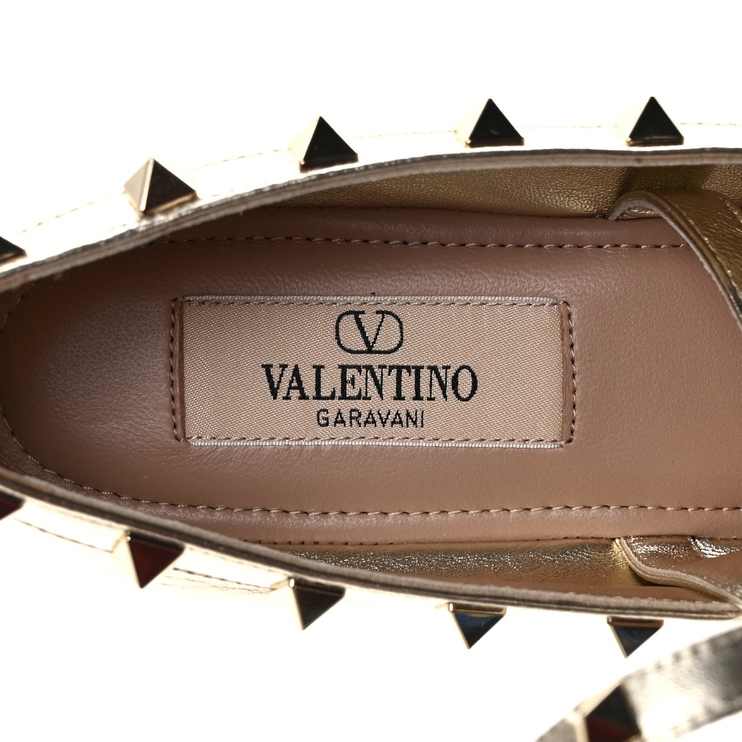 Metallic Calfskin Rockstud Bow Ballerina Flats 37 Platino