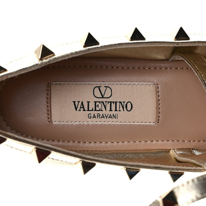 Valentino Garavani Metallic Calfskin Rockstud Bow Ballerina Flats 37 Platino 7 of 9
