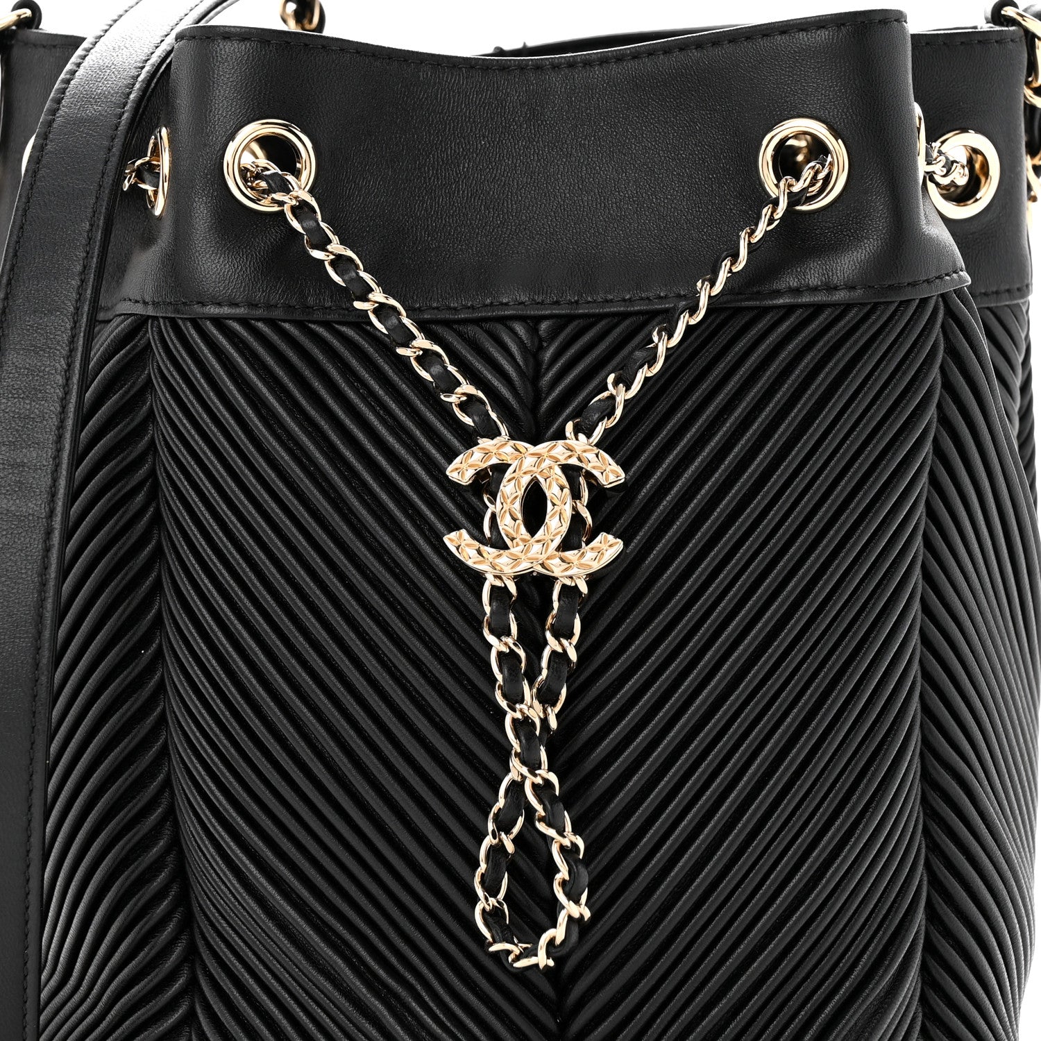 Chanel Lambskin Chevron Drawstring Bag Black 8 of 10