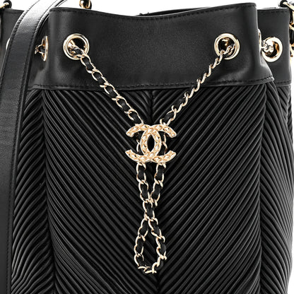 Chanel Lambskin Chevron Drawstring Bag Black 8 of 10