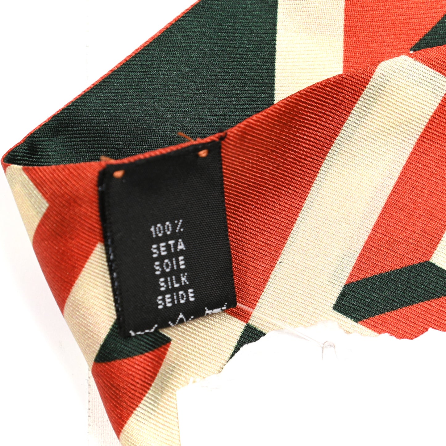 Twill Silk Geometric Logo Neck Bow Scarf Green Orange