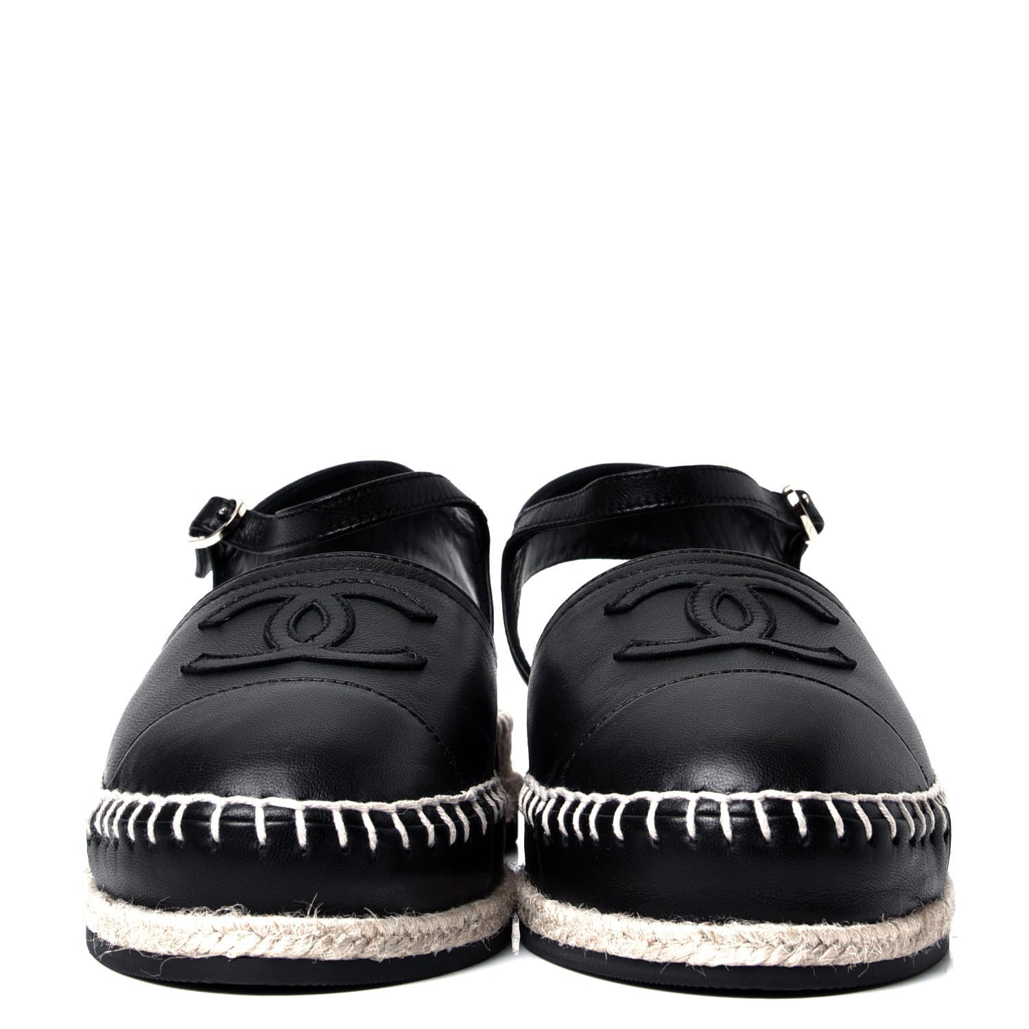 Chanel Lambskin Cap Toe CC Espadrilles Sandals 35 Black 2 of 6