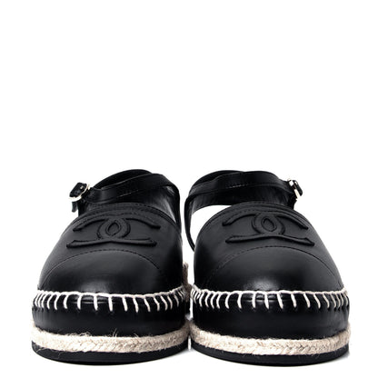 Chanel Lambskin Cap Toe CC Espadrilles Sandals 35 Black 2 of 6