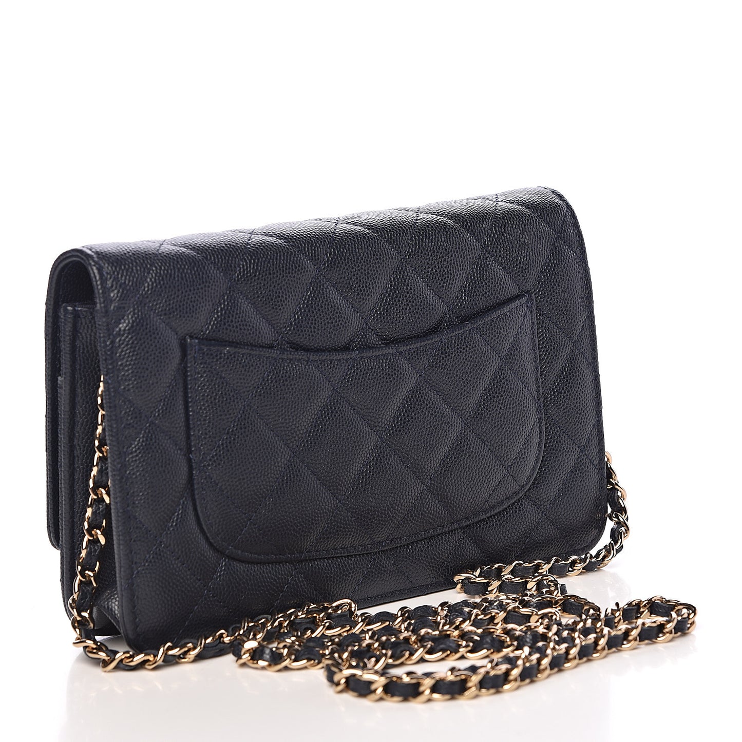 Caviar Quilted Wallet On Chain WOC Navy Blue