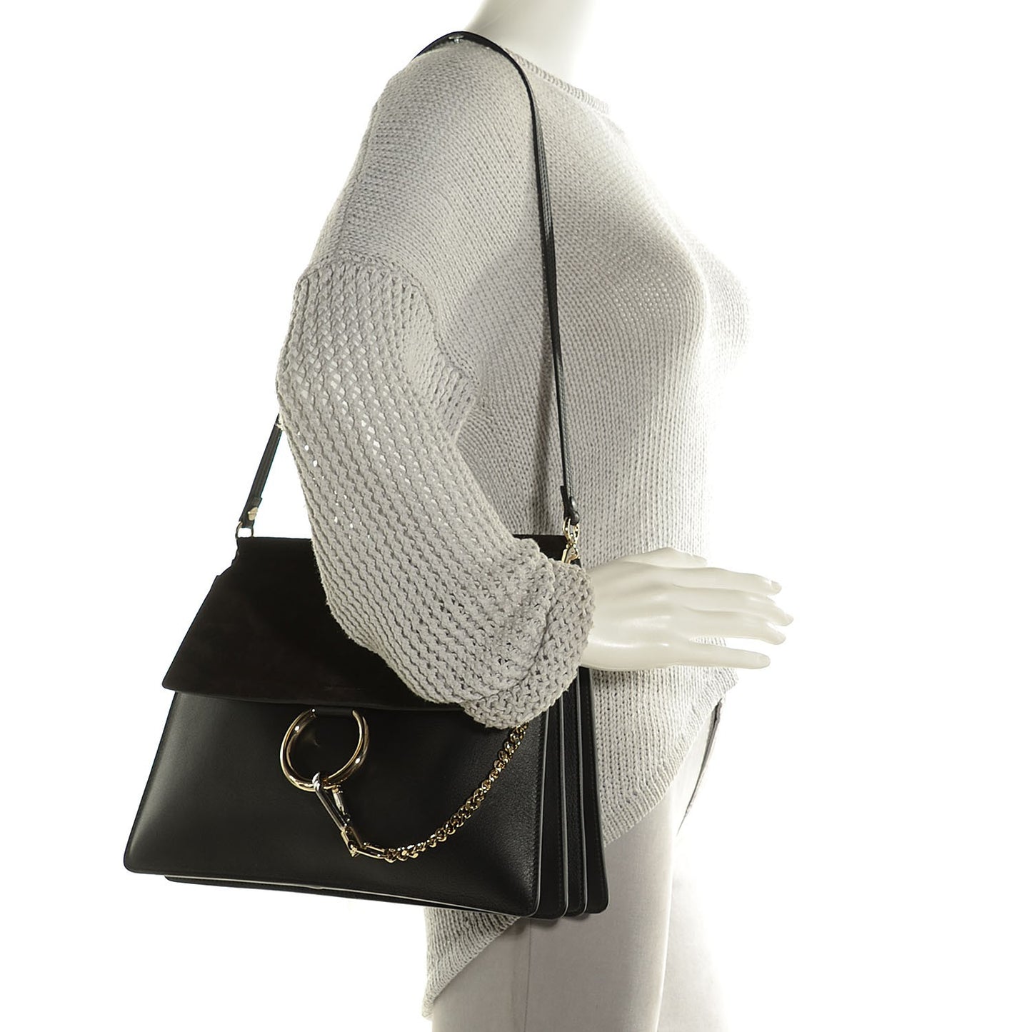 Suede Calfskin Medium Faye Shoulder Bag Black