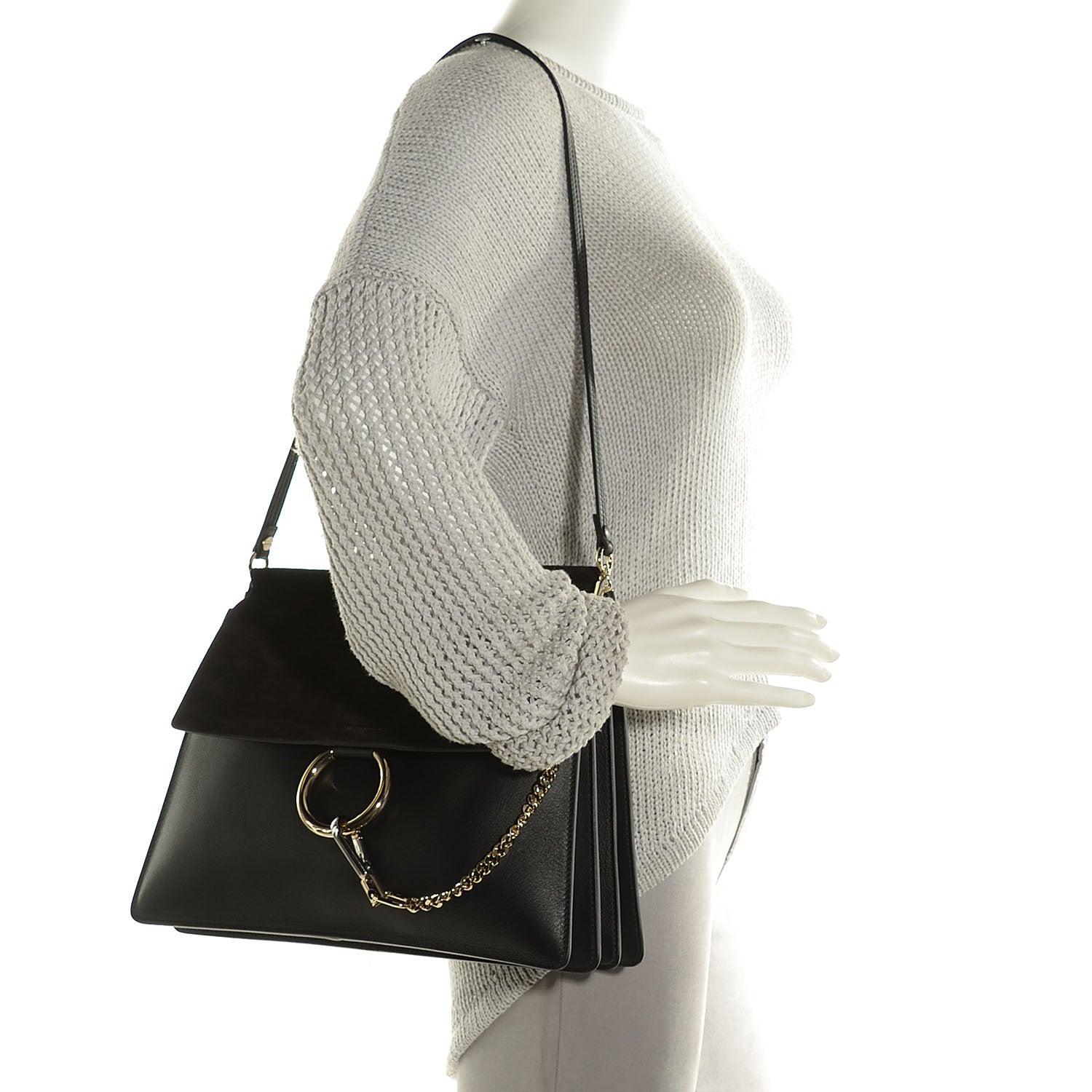 Chloe Suede Calfskin Medium Faye Shoulder Bag Black 2 of 9