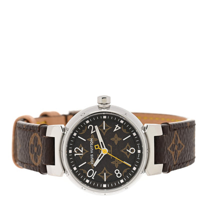 Louis Vuitton Stainless Steel Monogram 28mm Tambour Quartz Watch Brown 2 of 5