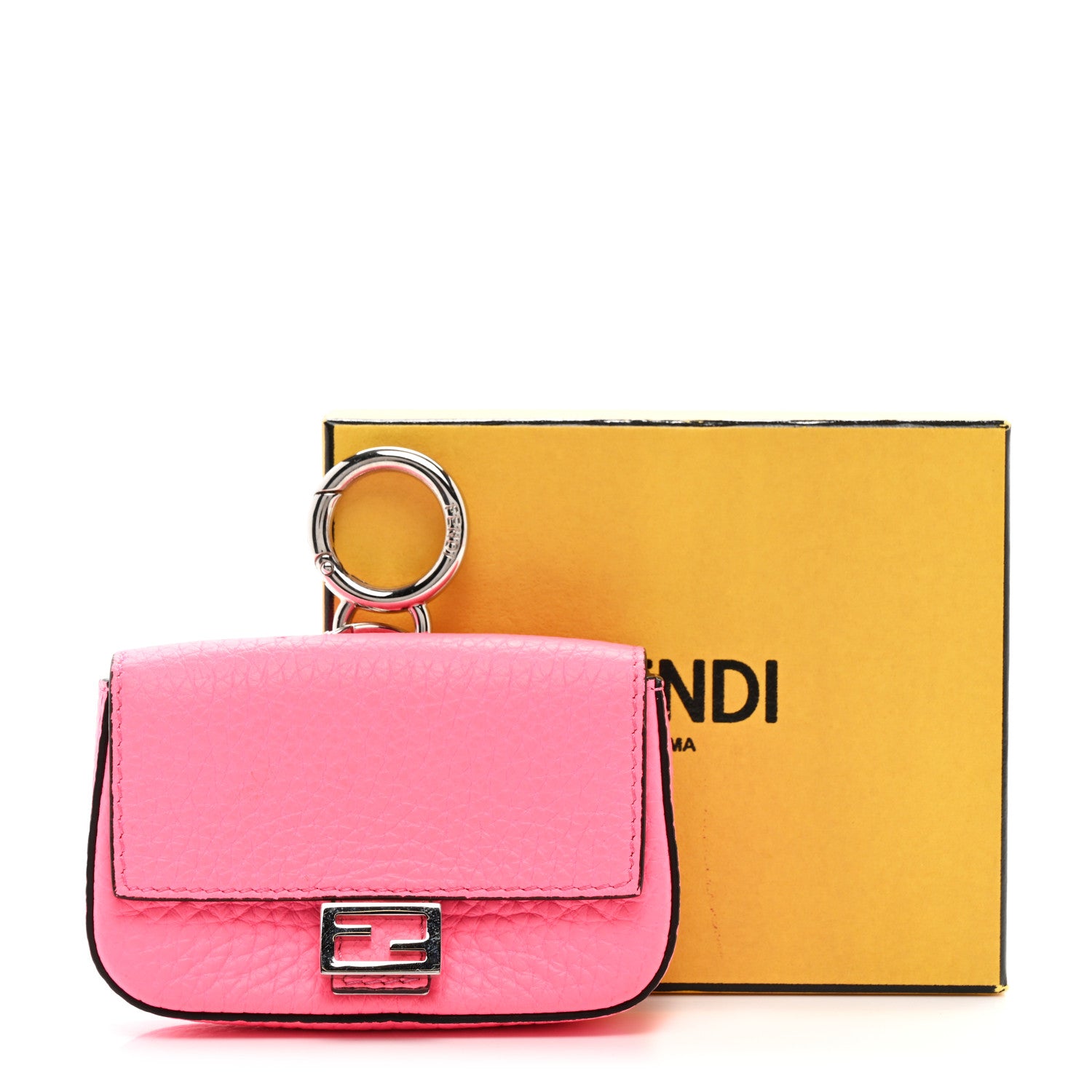 Fendi Cuoio Romano Micro Baguette Charm Rosa Fluo 6 of 6