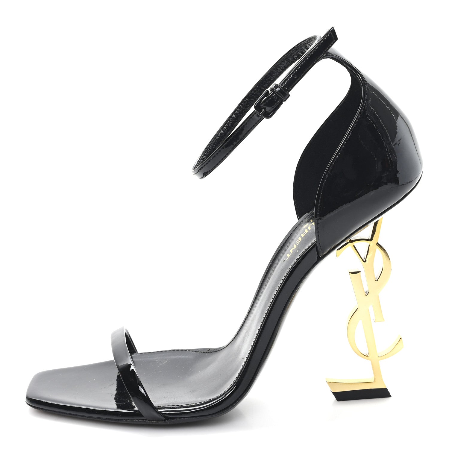 Saint Laurent Patent Calfskin Opyum 110 Sandals 39.5 Black Gold 1 of 9