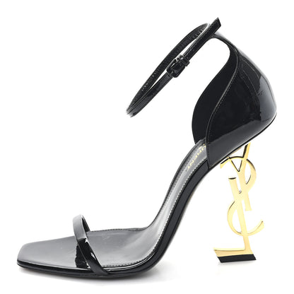 Saint Laurent Patent Calfskin Opyum 110 Sandals 39.5 Black Gold 1 of 9
