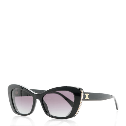 Chanel Acetate Pearl Cat Eye CC Sunglasses 5481-H Black 1 of 8