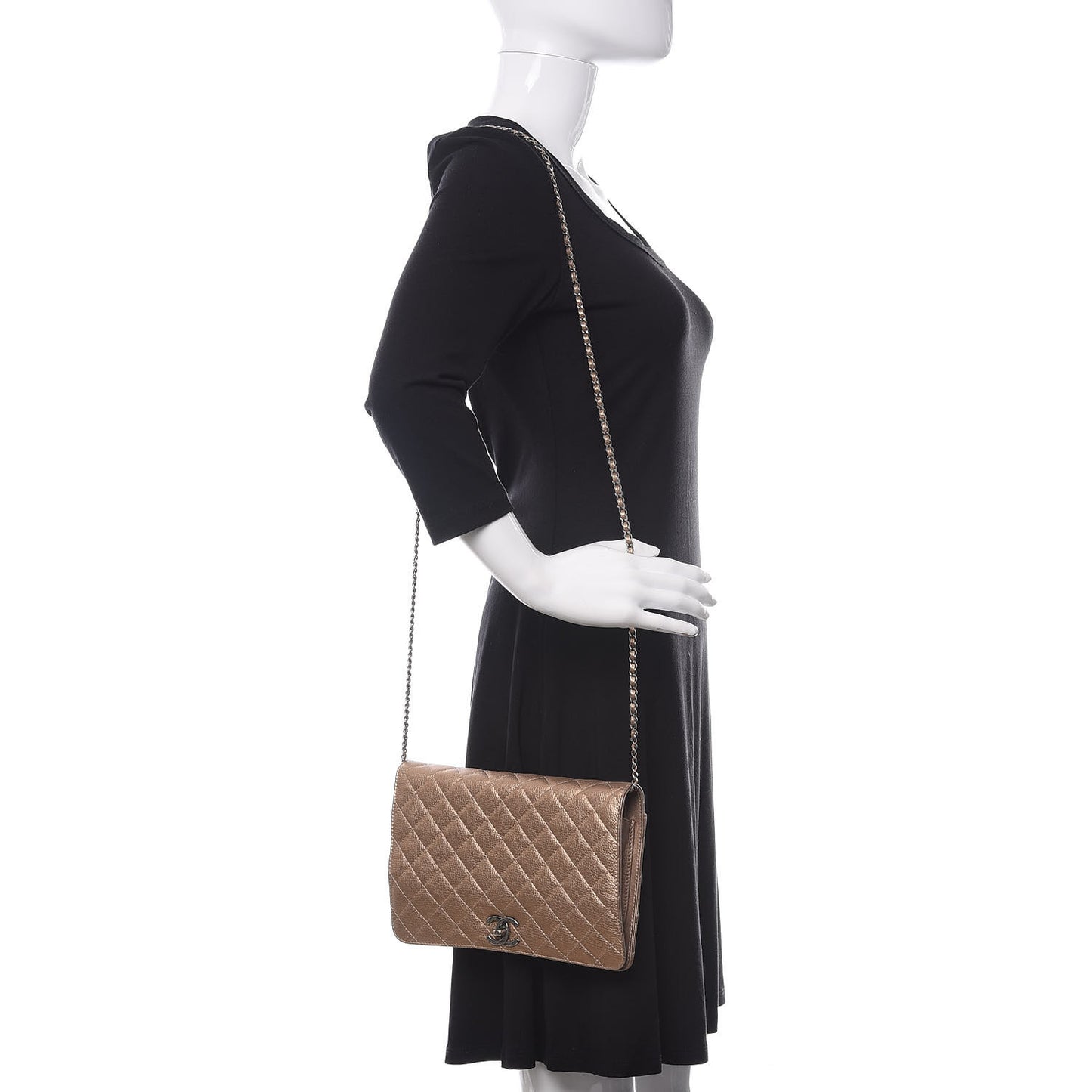 Metallic Calfskin Quilted Flap Clutch Light Bronze
