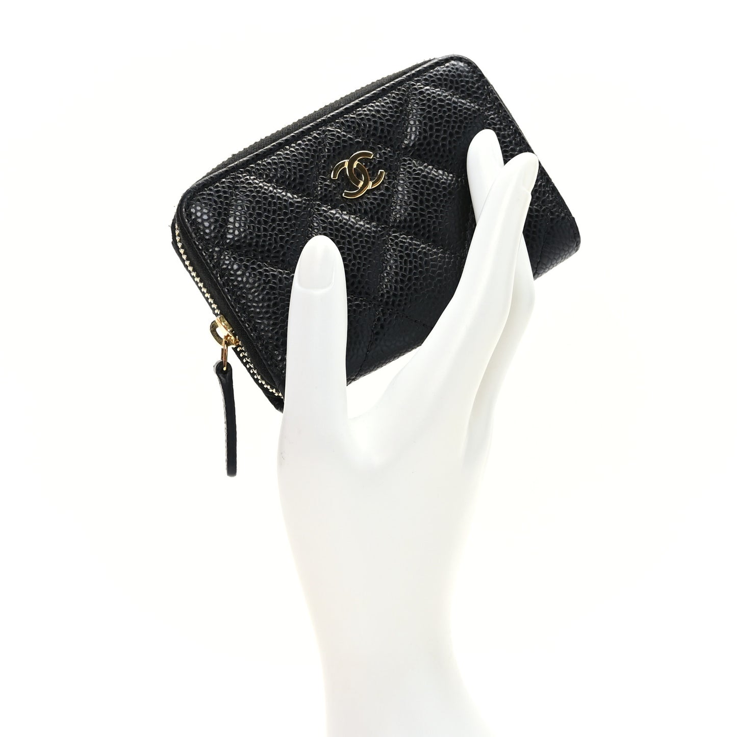 Caviar Quilted Zip Coin Purse Black