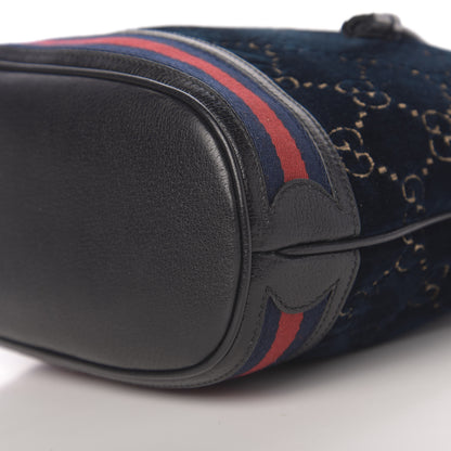Gucci Velvet GG Monogram Web Bucket Bag Blue Beige 9 of 10