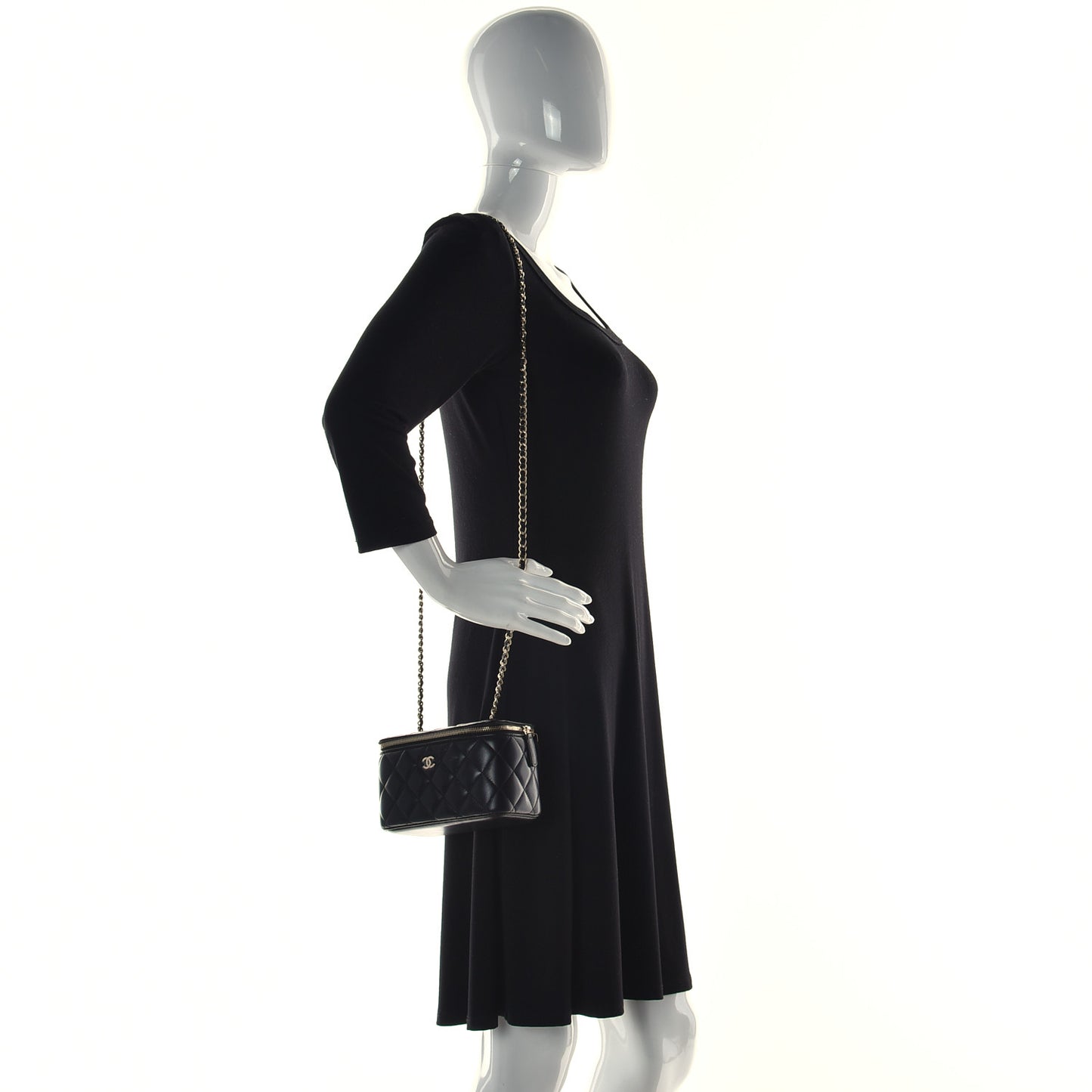 Lambskin Quilted Small Vanity Case With Chain Black