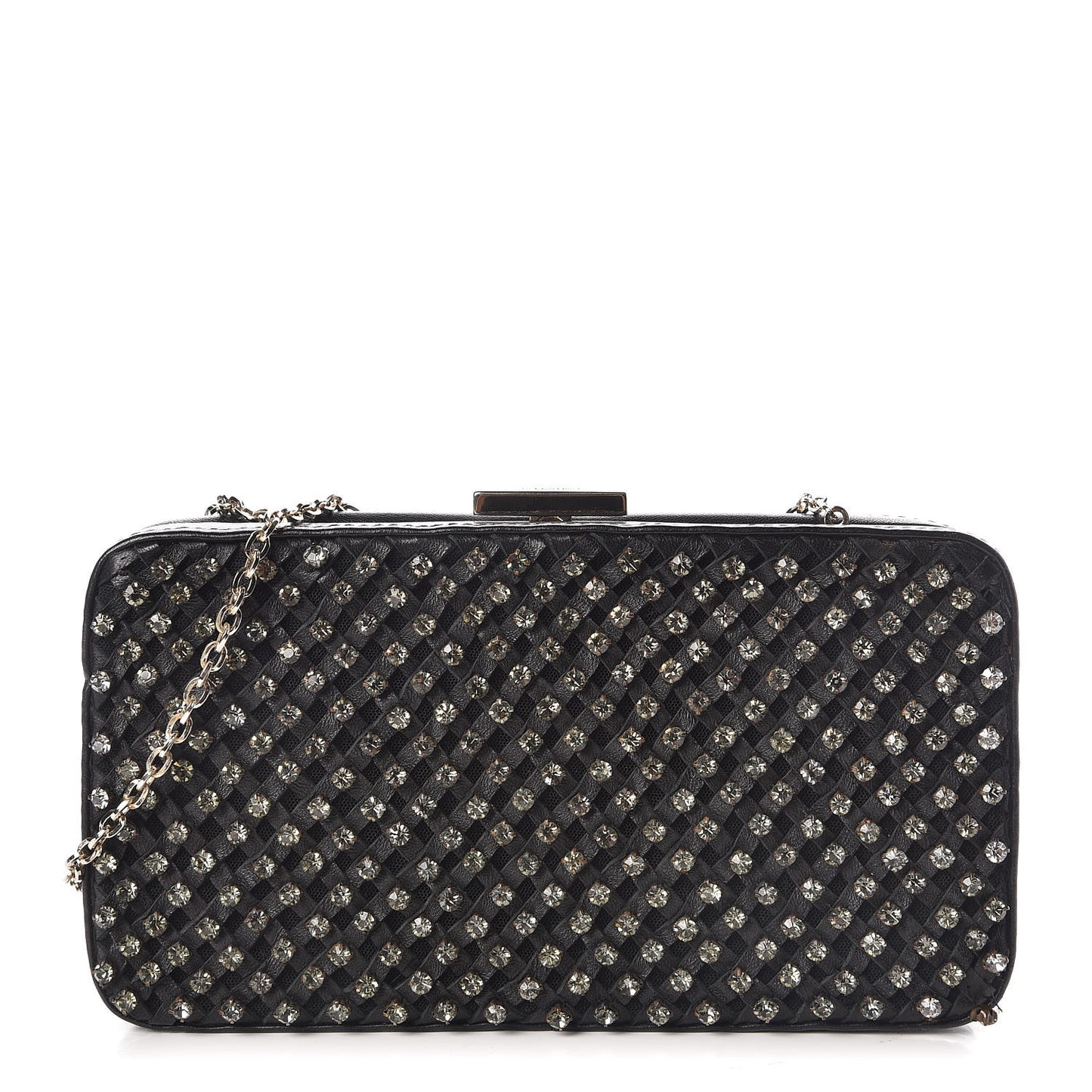 Nappa Crystal Embellished Secrets Minaudiere Clutch Black